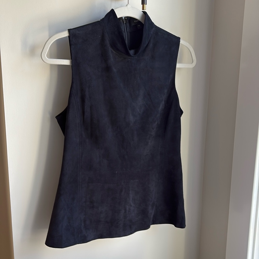 Suede Theory top, Navy, Size M